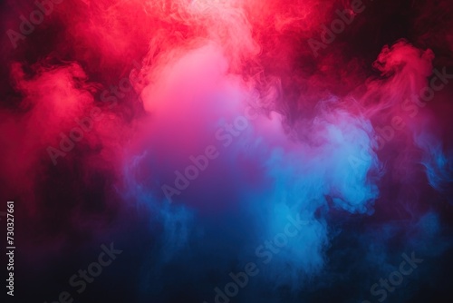 Fog in red blue neon light on black background.