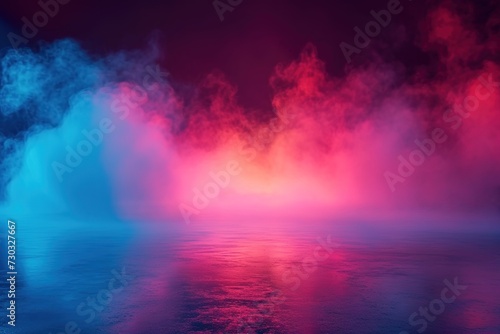 Fog in red blue neon light on black background. © abstract Art