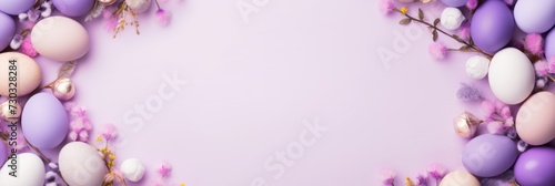Lilac background with colorful easter eggs round frame texture