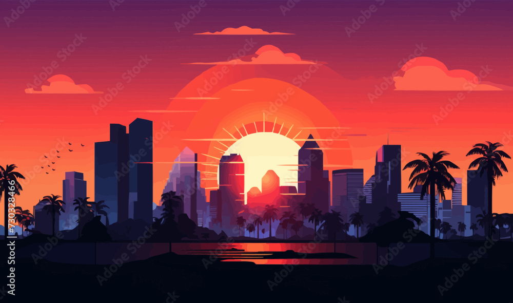 Obraz premium sunset city vector flat minimalistic isolated illustration