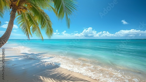 Palms sway in the breeze as turquoise waters invite beachgoers to unwind © olegganko