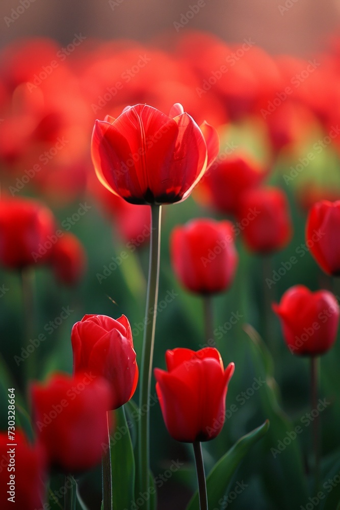 Scarlet tulips standing tall and proud, a symbol of love and passion Scarlet tulips standing tall and proud, a symbol of love and passion