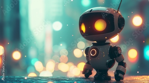 Minimalistic, robot-themed design with a bright and lively technological back...