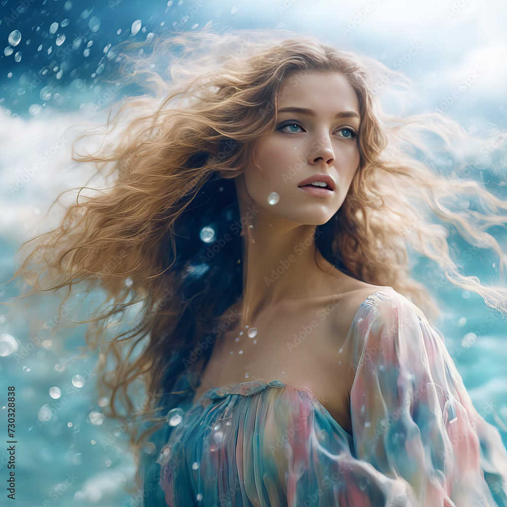 Girl among splashes of water in summer. Girl among splashes of water in summer.