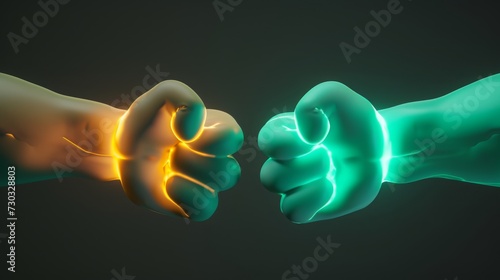 Arcane Fist: Glowing Pact in Pastel & Emerald. Fist Bump of Enchantment: Arcane Synergy in Minimalist Light.