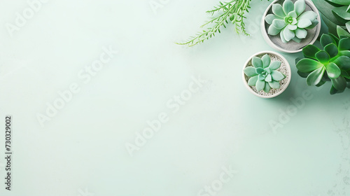 Flat lay of succulent composition on blue background with copy space © Philippova