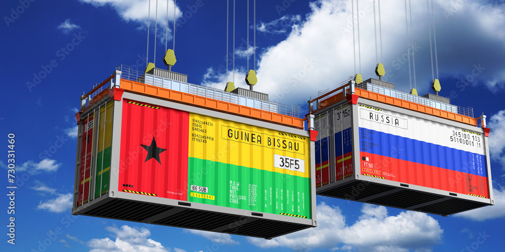 Shipping containers with flags of Guinea Bissau and Russia - 3D illustration