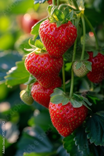 Succulent strawberries ripening  their sweet scent wafting through the air