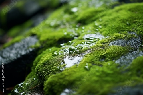 Serene and verdant moss adorning a picturesque stone in a tranquil natural landscape