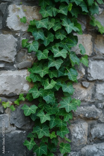Verdant ivy vines creeping up a stone wall, adding character and charm