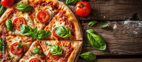 Homemade pizza with tomato and basil