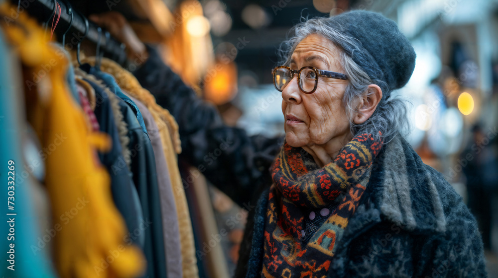 Senior Woman Shopping for Clothes. Generative AI