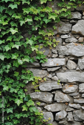 Verdant ivy vines creeping up a stone wall, adding character and charm