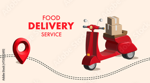 food delivery service, 3d red scooter with  delivery service