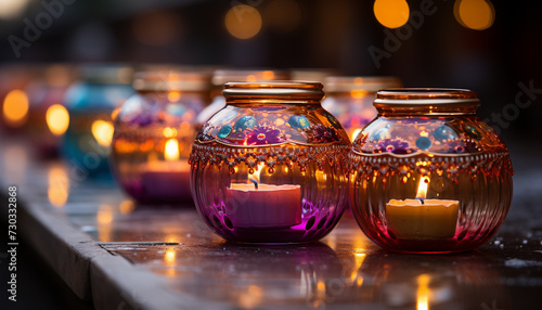 Burning candle illuminates night, symbolizing spirituality and cultures generated by AI