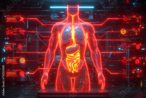 3d rendering of human body x-ray image on computer screen