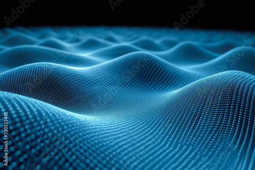 3D rendering of abstract blue digital wave with particles on black background