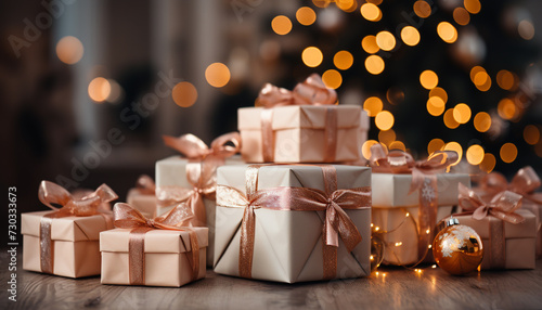 Bright gift box decoration on rustic wooden table generated by AI