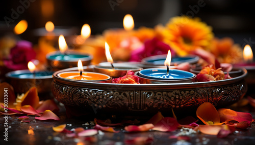 Flame of love illuminates dark night, symbolizing harmony and spirituality generated by AI