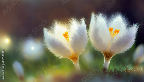 Abstrakcyjne wiosenne kwiaty, białe krokusy