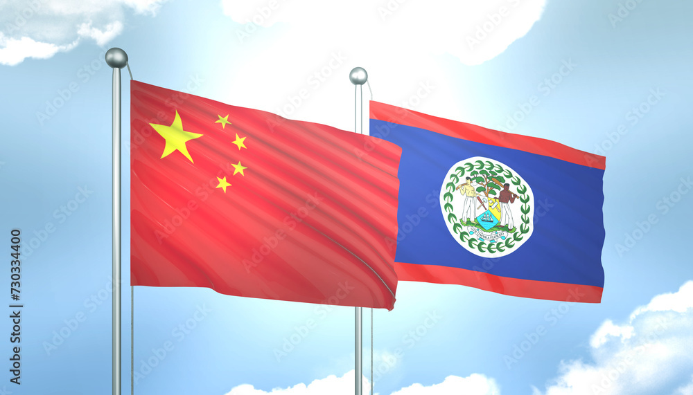China and Belize Flag Together A Concept of Realations China and Belize Flag Together A Concept of Realations