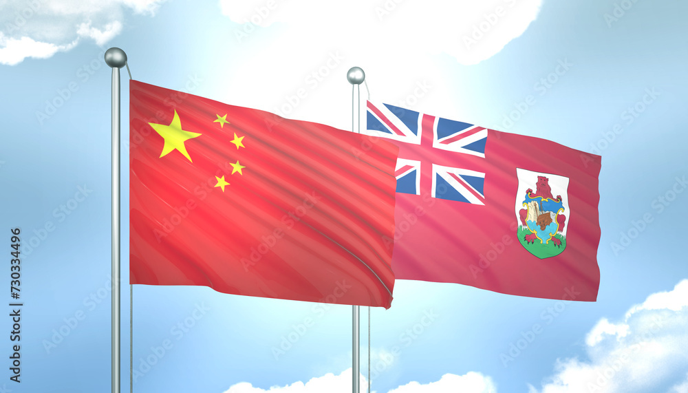China and Bermuda Flag Together A Concept of Realations China and Bermuda Flag Together A Concept of Realations