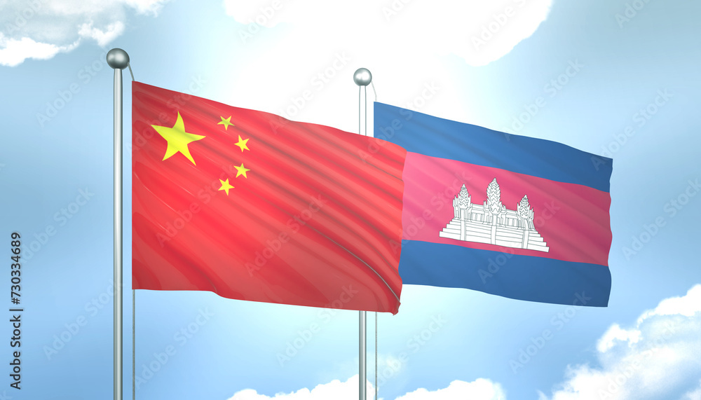 China and Cambodia Flag Together A Concept of Realations