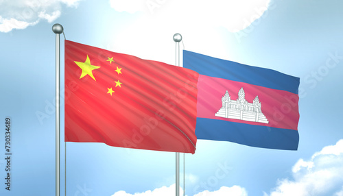 Obraz na płótnie China and Cambodia Flag Together A Concept of Realations w salonie