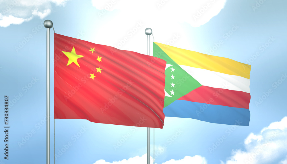 China and Comoros Flag Together A Concept of Realations China and Comoros Flag Together A Concept of Realations