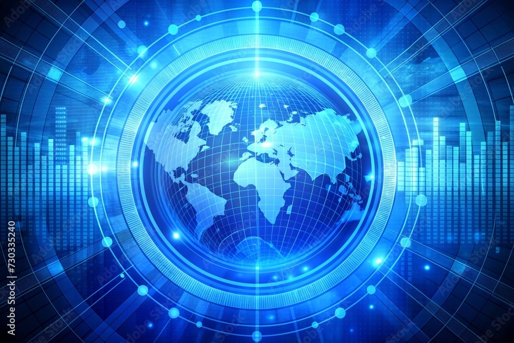 Worlds Economy with Big Data Technology Concept in Blue Background Worlds Economy with Big Data Technology Concept in Blue Background