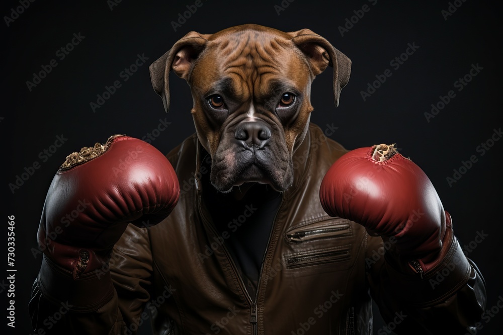 Sport boxer dog alone in locker room. Box athlete mental prep for competition fight. Generate ai