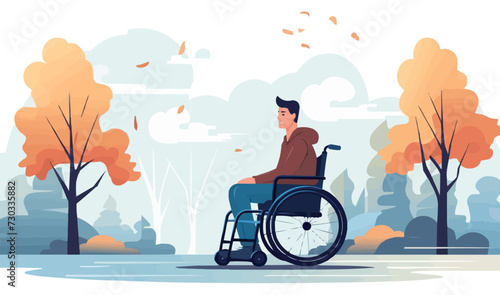 person on wheelchair in park vector flat isolated illustration