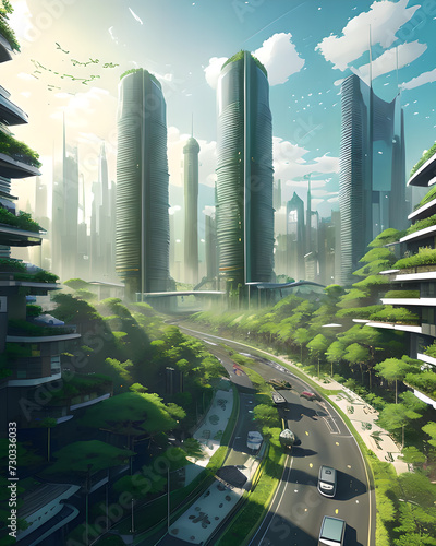 Ciudad futurista ecológica, verde y no contaminante 
 photo