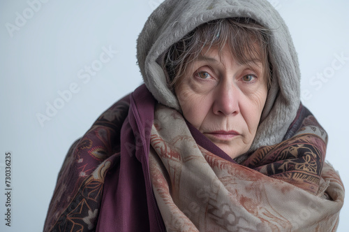 homeless woman on a white background