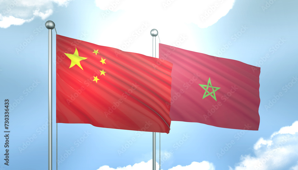 China and Morocco Flag Together A Concept of Realations China and Morocco Flag Together A Concept of Realations
