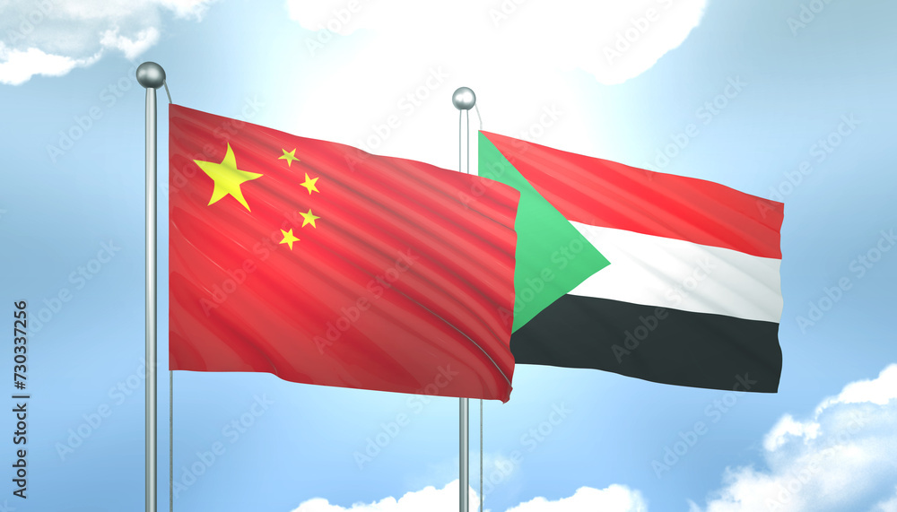 China and Sudan Flag Together A Concept of Realations China and Sudan Flag Together A Concept of Realations