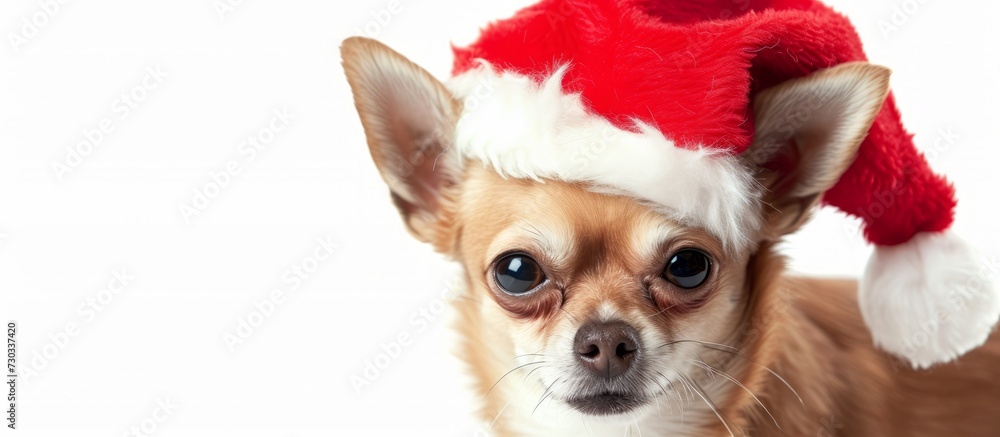 Santa Claus Chihuahua isolated on white.