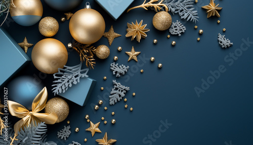 Winter celebration gold ornament on blue snowflake background generated by AI
