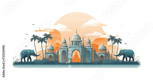Elephants Temples vector flat minimalistic isolated vector style illustration