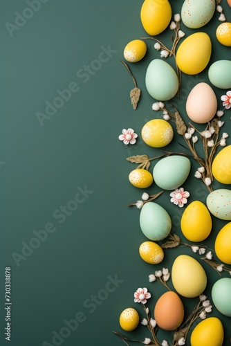 Olive background with colorful easter eggs round frame texture