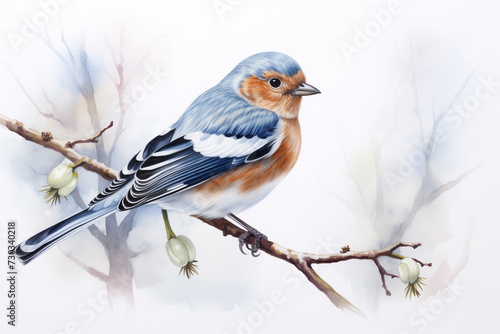 Bird illustration. Highly detailed image of forest and garden avian. Beautiful and colorful ornithology background. © thomas-art