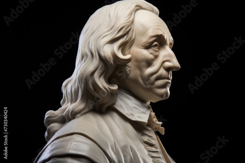 Blaise Pascal statue from profile.
