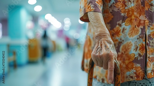 Aging gracefully  Disability patient holds walking stick  emphasizing elderly care in hospital