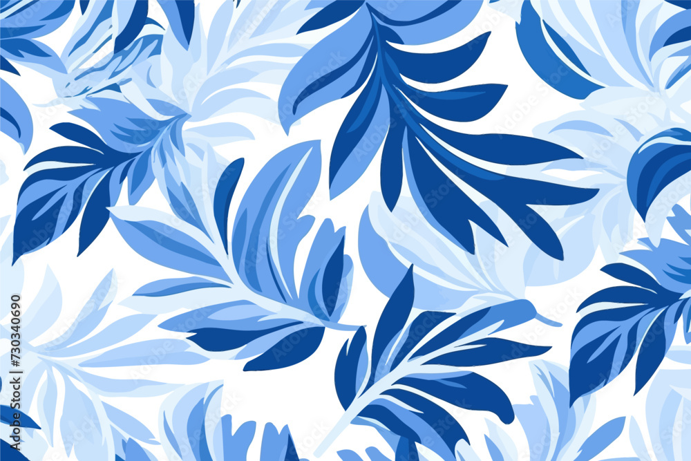 Tropical leaf blue pattern. Vector illustration design.