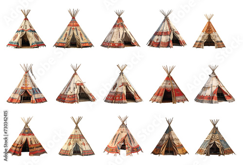 Native american tent vector set isolated on white background photo