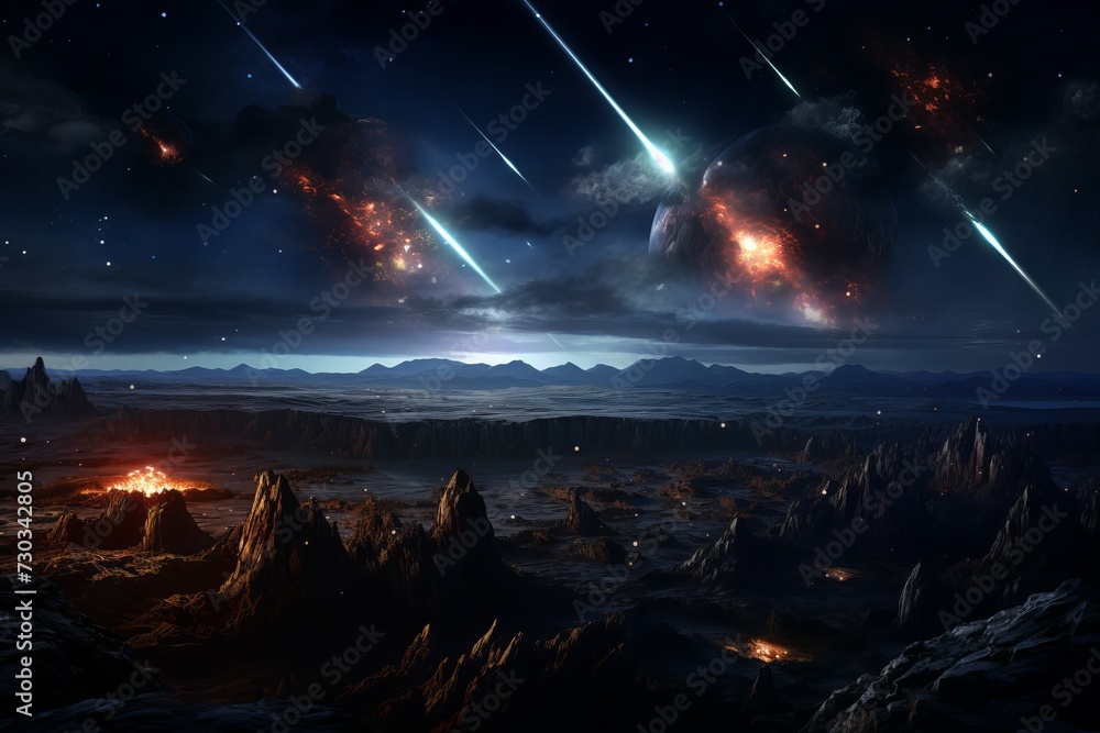 Unpredictable Meteors hit earth. Hit explosion globe. Generate Ai Unpredictable Meteors hit earth. Hit explosion globe. Generate Ai