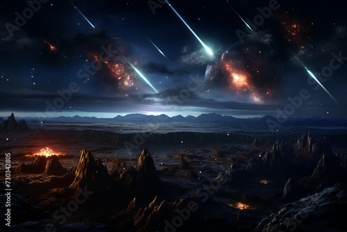 Unpredictable Meteors hit earth. Hit explosion globe. Generate Ai