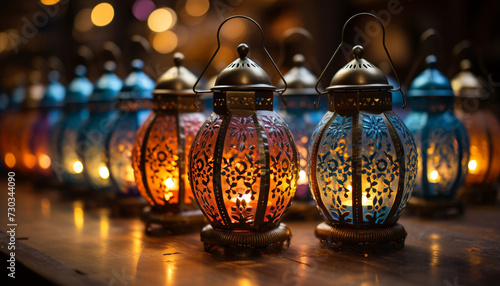 Glowing lanterns illuminate cultures, symbolizing spirituality and celebration generated by AI