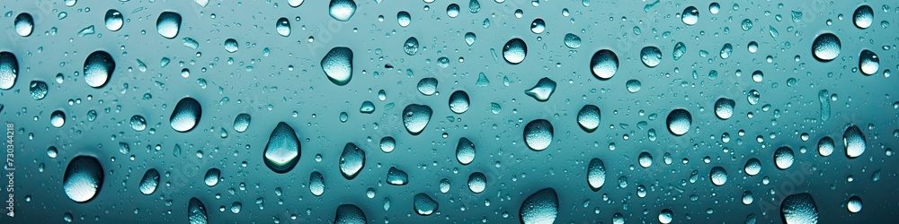 Banner of multiple water droplets as aquamarine as background