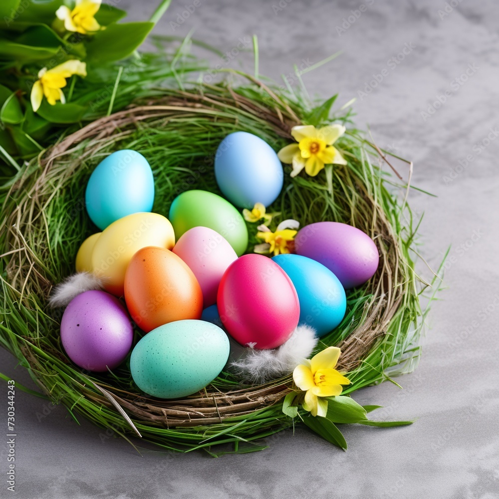 Pastel Easter Eggs in a Natural Nest Setting